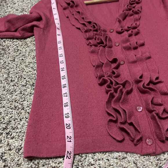 Carole Little 100% Italian merino wool ruffle Front cardigan Size Small - Picture 7 of 7